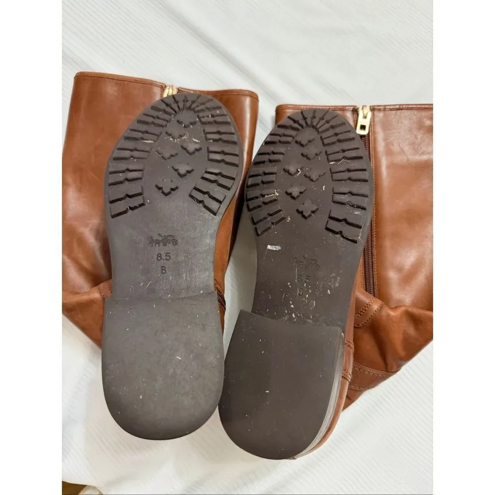 Coach Easton Women’s Tall Tan Leather Buckle Zip Riding Boots Size 8.5 8 1/2 B